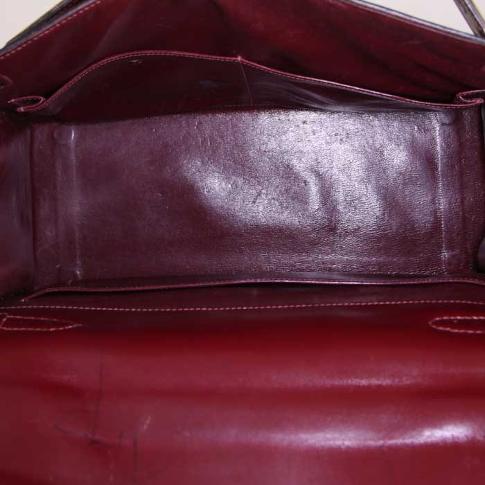 Borsa Hermes Kelly 28 cm in tela beige e pelle box rosso H - Detail D2