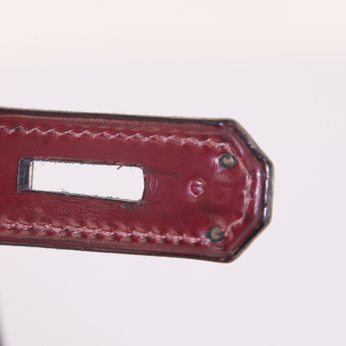 Bolso de mano Hermes Kelly 28 cm en lona beige y cuero box rojo H - Detail D4