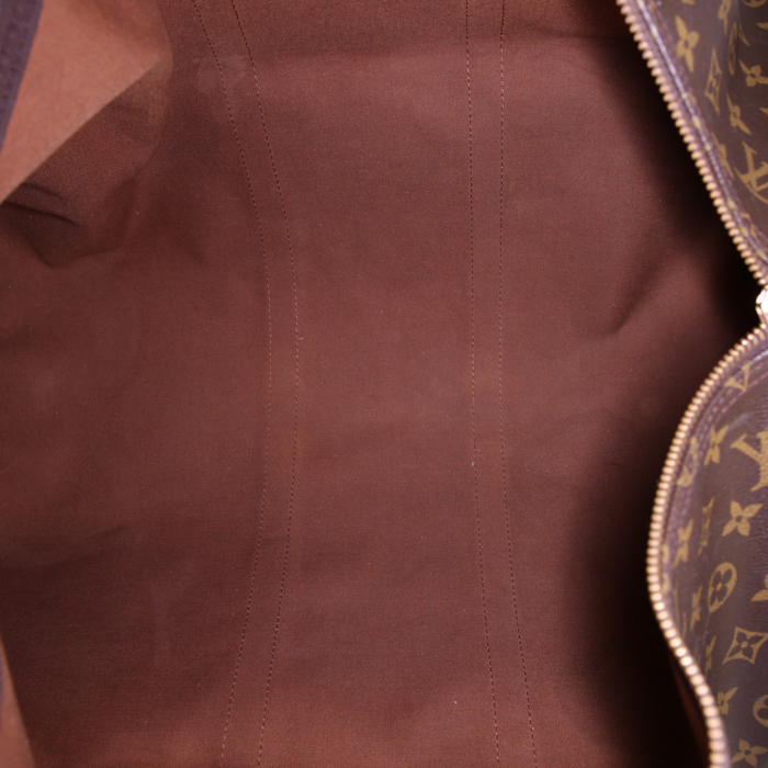 Borsa da viaggio Louis Vuitton Keepall 55 cm in tela monogram marrone e pelle naturale - Detail D2