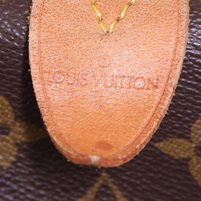 Borsa da viaggio Louis Vuitton Keepall 55 cm in tela monogram marrone e pelle naturale - Detail D3