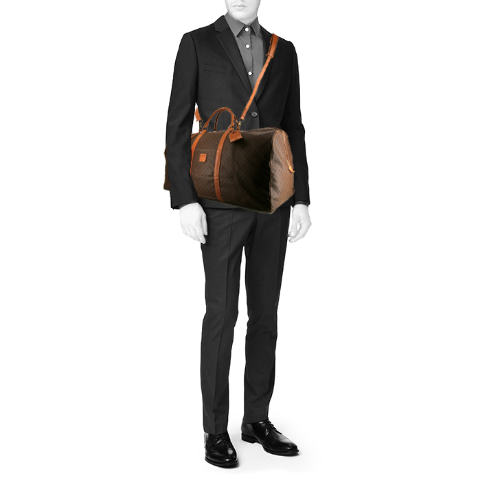 Celine Vintage travel bag in brown monogram canvas and brown leather - Detail D2