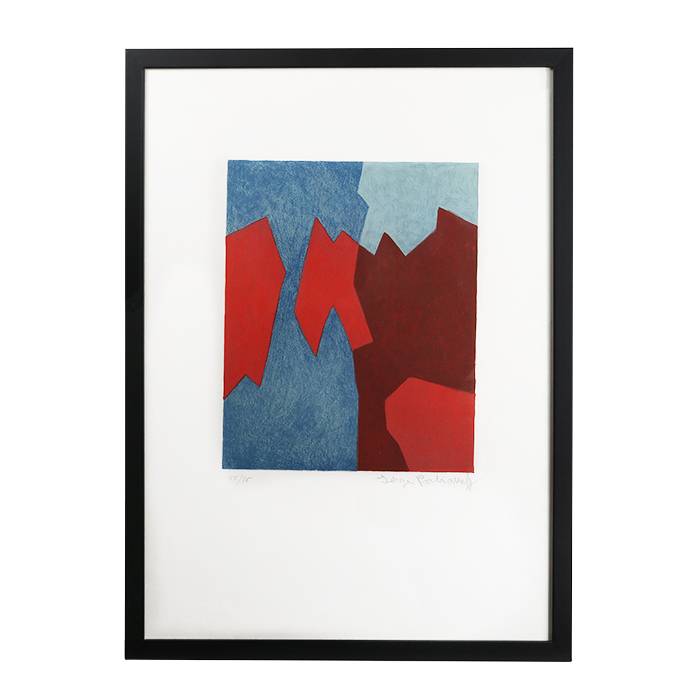 Serge Poliakoff, "Composition rouge et bleue, lithographie 68", lithograph in colors on paper, signed, numbered and framed, of 1968 - 00pp