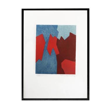 Serge Poliakoff, "Composition rouge et bleue, lithographie 68", en couleurs sur papier, signée, numérotée, de 1968