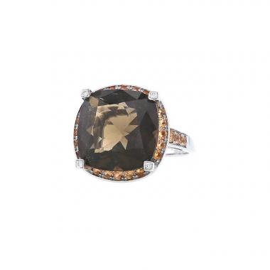 Anello Mauboussin Couleur d'Amour in oro bianco,  quarzo fumé e zaffiri arancioni