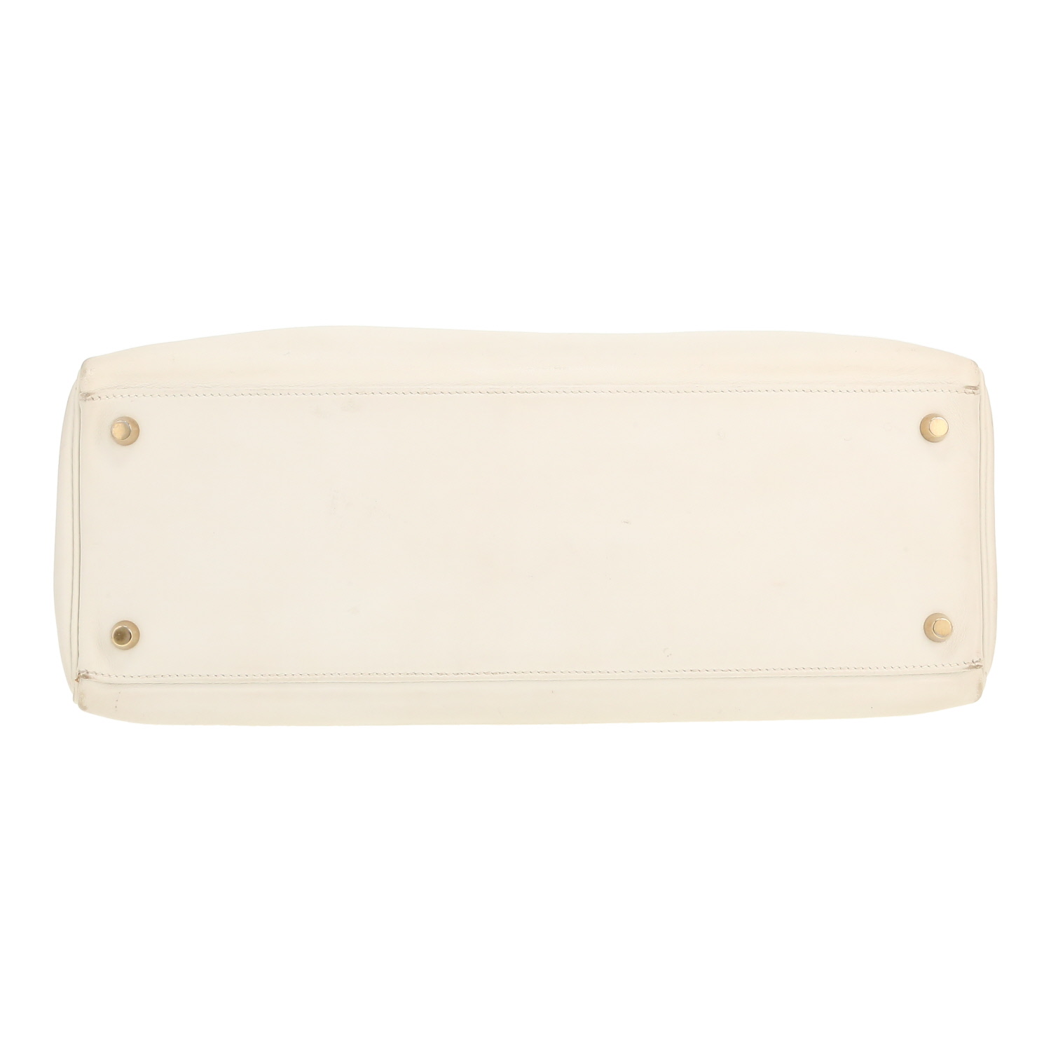 Sac à main Hermes Kelly 35 cm en cuir Swift blanc - Detail D1