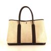 Hermès Garden Party handbag in brown leather and beige canvas - 360 thumbnail