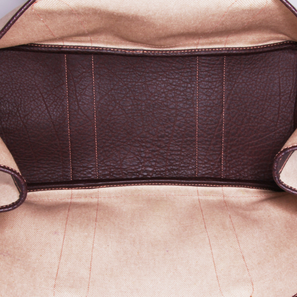 Sac à main Hermès Garden Party en cuir marron et toile beige - Detail D2