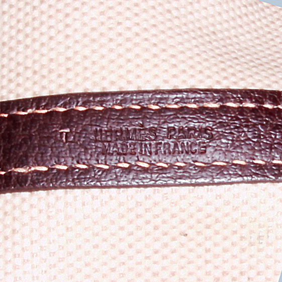 Sac à main Hermès Garden Party en cuir marron et toile beige - Detail D3