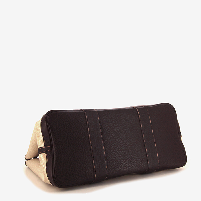 Borsa Hermès Garden Party in pelle marrone e tela beige - Detail D4