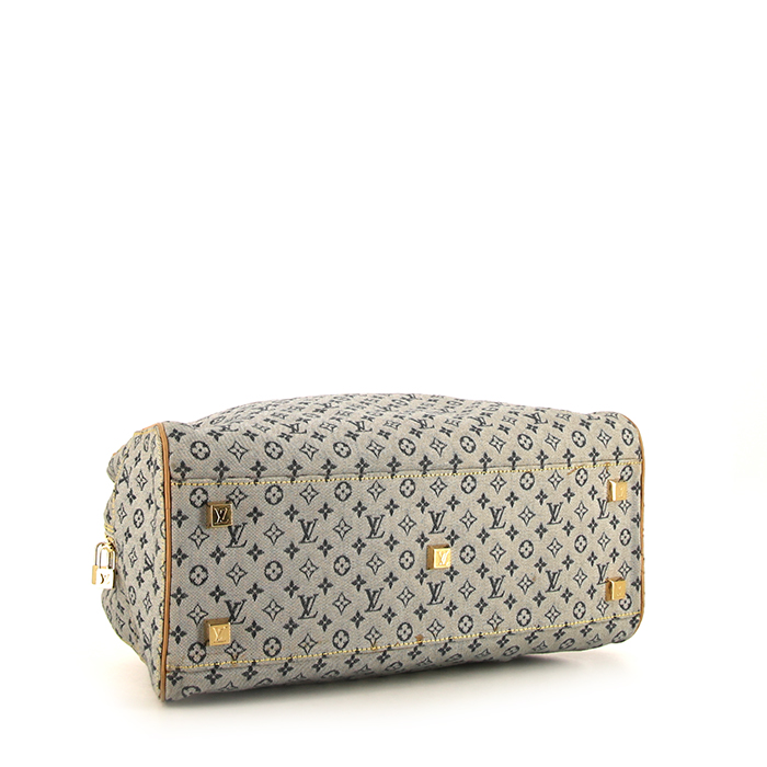 Bolso de mano Louis Vuitton Vintage en lona denim Monogram azul y cuero natural - Detail D4