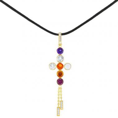 Chaumet Amour pendant in yellow gold,  colored stones and diamonds
