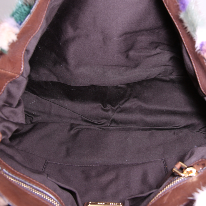 Borsa a tracolla Miu Miu in pelliccia multicolore e pelle marrone - Detail D3