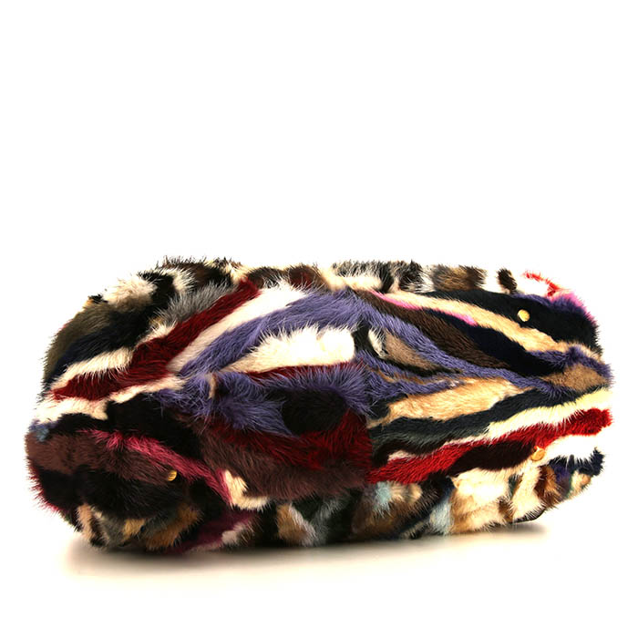 Borsa a tracolla Miu Miu in pelliccia multicolore e pelle marrone - Detail D5