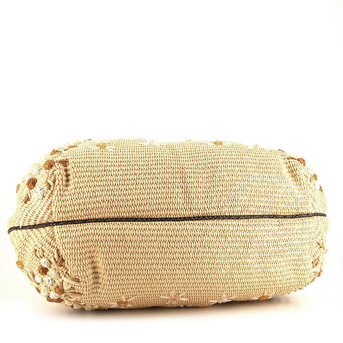 Fendi Spy handbag in beige raphia and brown leather - Detail D4