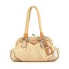 Prada handbag in beige braided canvas and gold python - 360 thumbnail