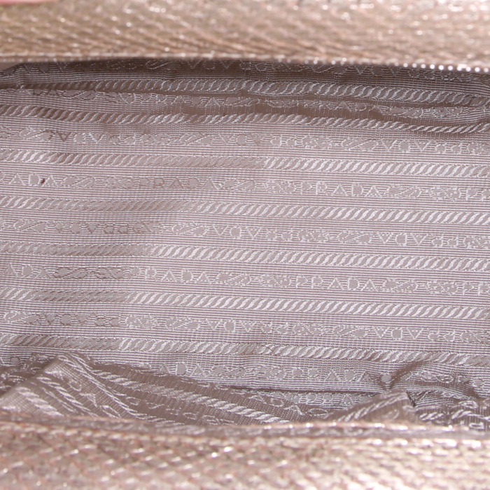 Sac à main Prada en toile tressée beige et python doré - Detail D2