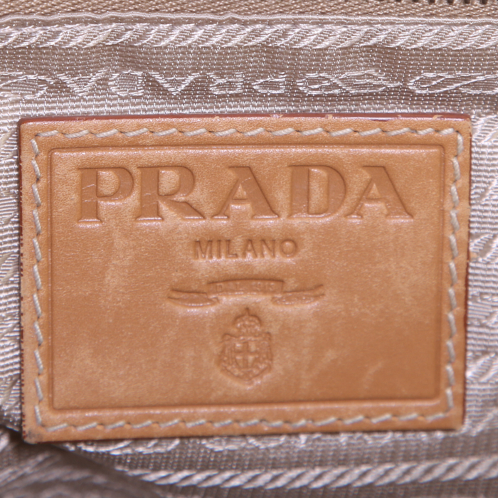 Sac à main Prada en toile tressée beige et python doré - Detail D3