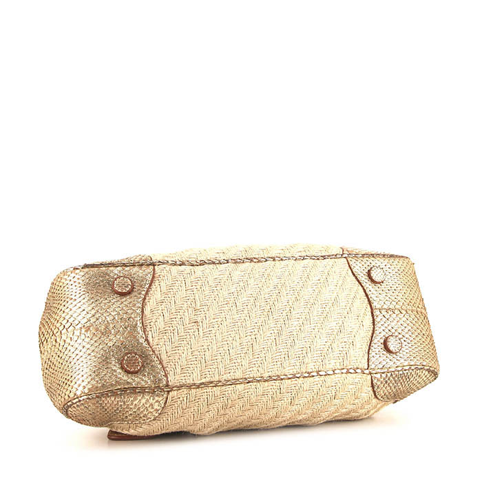 Borsa Prada in tela intrecciata beige e pitone dorato - Detail D4
