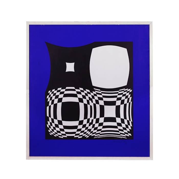 Victor Vasarely, “Japet BW / Blue”, sérigraphie en couleurs sur papier, signée, numérotée et encadrée, de 1989 - 00pp