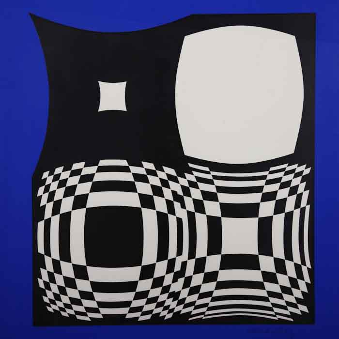 Victor Vasarely, "Japet BW / Blue", silkscreen in colors on paper, signed, numbered and framed, of 1989 - Detail D1