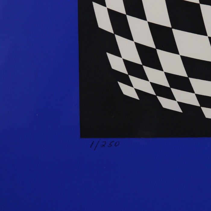 Victor Vasarely, "Japet BW / Blue", silkscreen in colors on paper, signed, numbered and framed, of 1989 - Detail D2