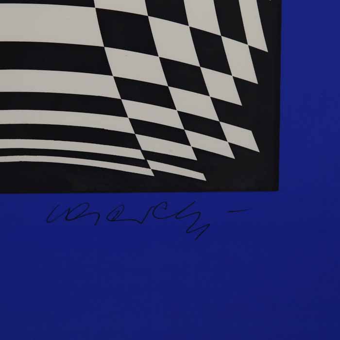 Victor Vasarely, "Japet BW / Blue", silkscreen in colors on paper, signed, numbered and framed, of 1989 - Detail D3