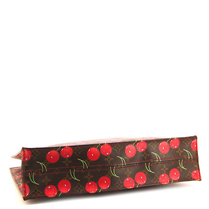 Shopping bag Louis Vuitton Sac Plat in tela monogram cerata marrone con motivo e pelle naturale - Detail D4