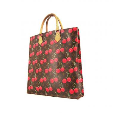 Shopping bag Louis Vuitton Sac Plat in tela monogram cerata marrone con motivo e pelle naturale