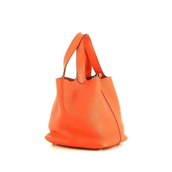Hermes SHW Picotin MM Tote Hand Bag Taurillon Clemence Leather Orange A/8V