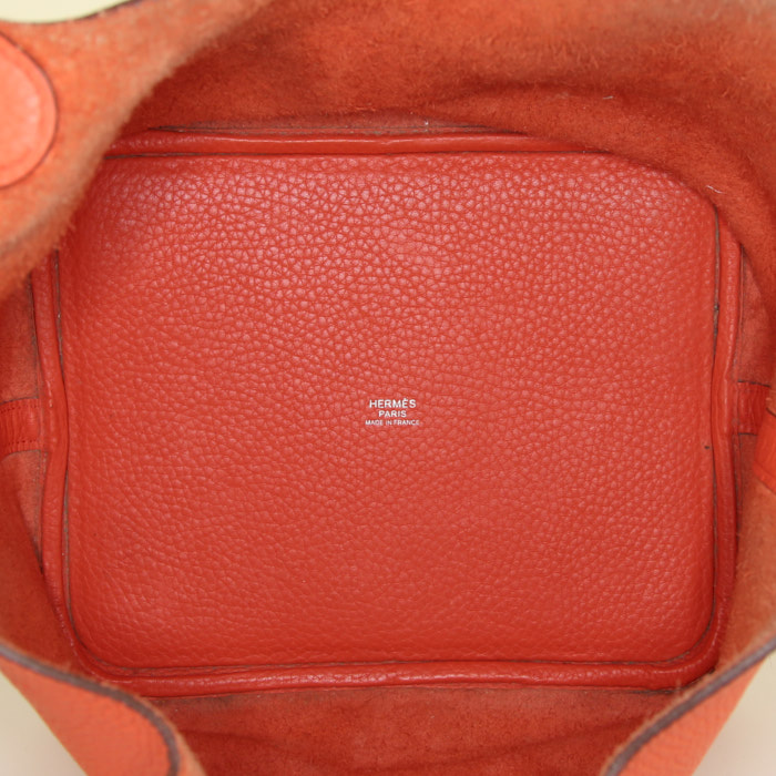 Hermes Picotin medium model handbag in orange leather taurillon clémence - Detail D2