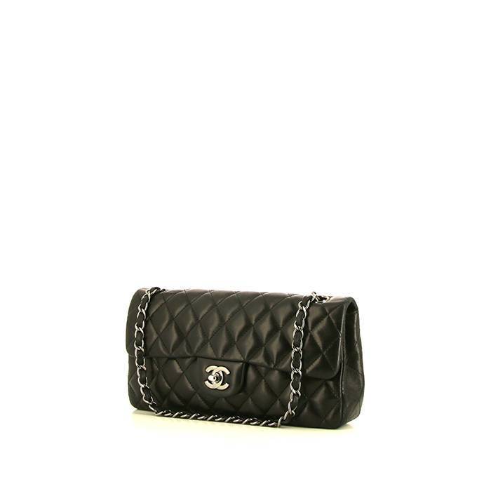 CHANEL Lambskin Quilted East West Flap Black 75025