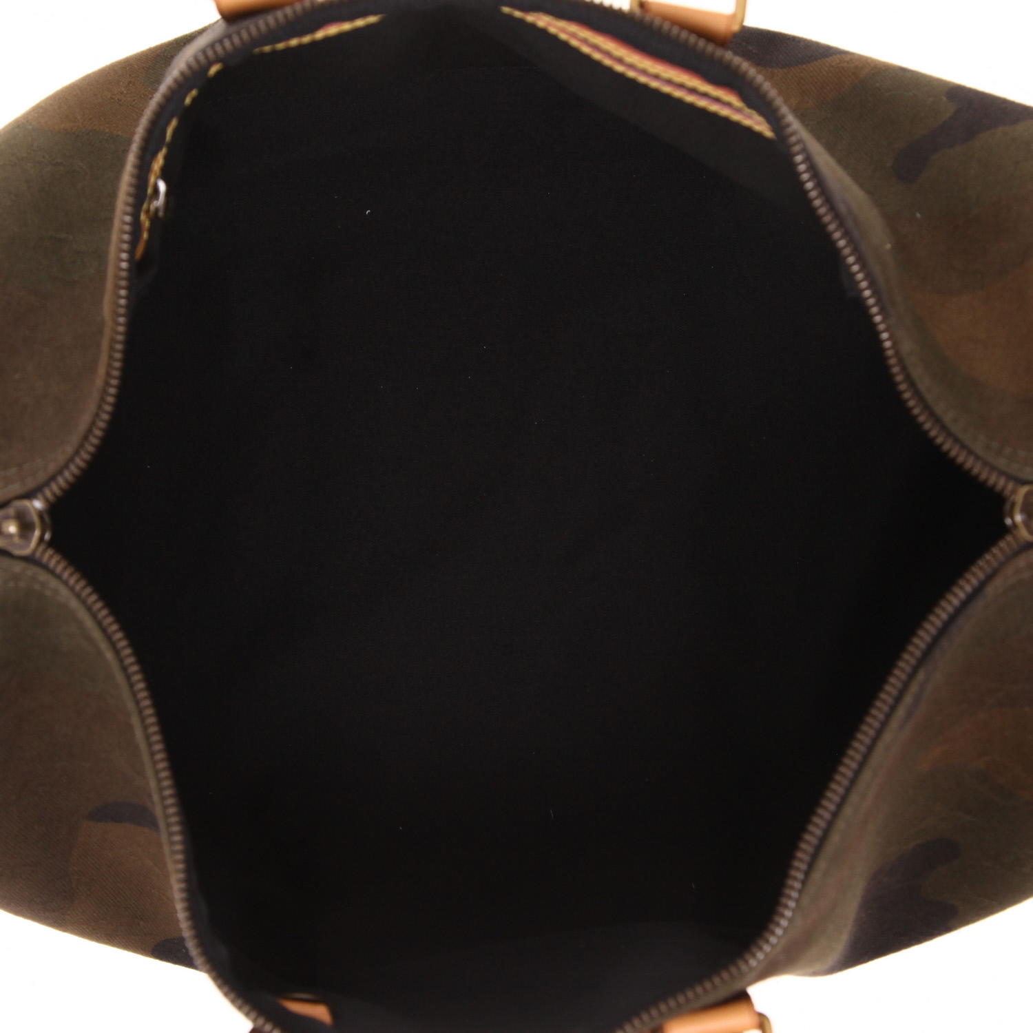 Sac de voyage Louis Vuitton Keepall 45 en toile camouflage verte et cuir naturel - Detail D3