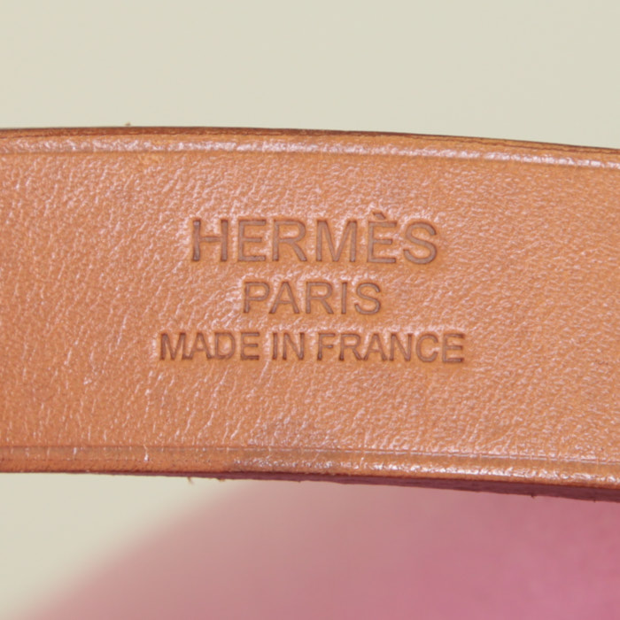 Sac cabas Hermès Cabag en toile rose et cuir gold - Detail D4