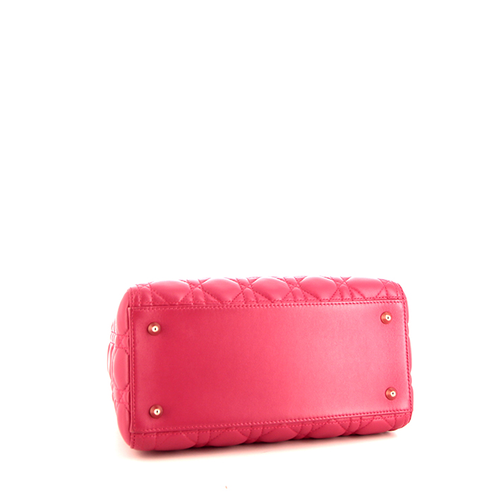 Dior Lady Dior medium model handbag in pink leather cannage - Detail D5