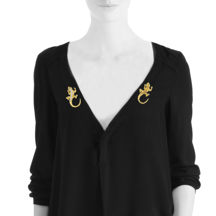 Van Cleef & Arpels 1970's pair of brooches in yellow gold, platinium and chrysoprase and in diamonds - Detail D1