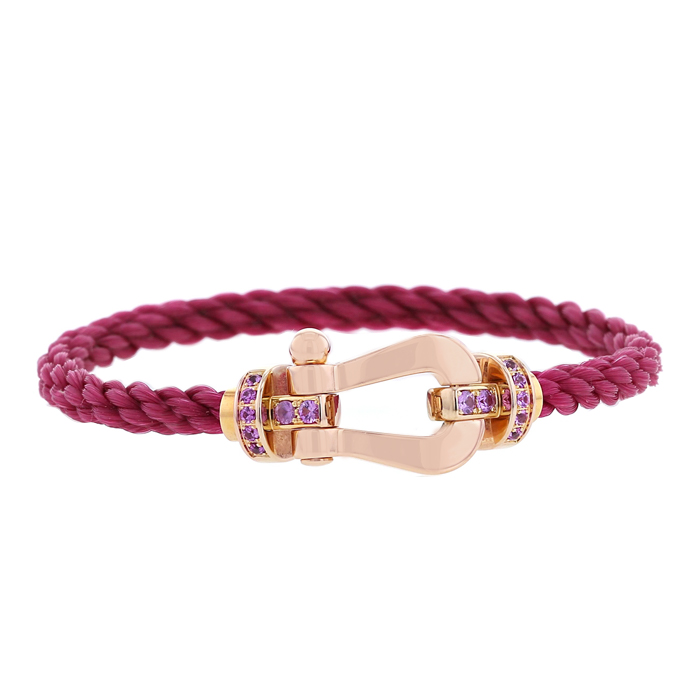 Bracciale Fred Force 10 modello grande in oro rosa,  acciaio e zaffiri rosa - Detail D1
