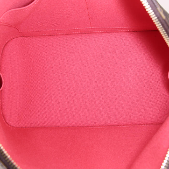 Bolso de mano Louis Vuitton Alma Limited Edition Flamingo Monogram Totem modelo pequeño en lona Monogram revestida marrón y cuero rojo - Detail D2