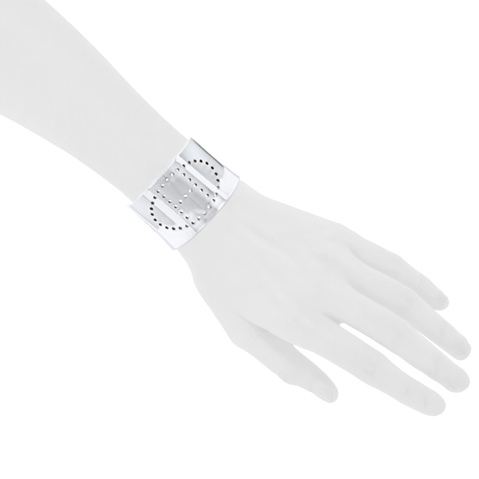 Hermès Eclipse large model cuff bracelet in silver - Detail D1