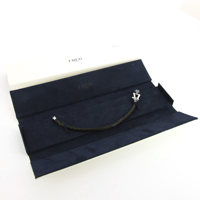 Brazalete Fred Force 10 modelo grande en oro blanco,  diamantes negros y acero - Detail D2