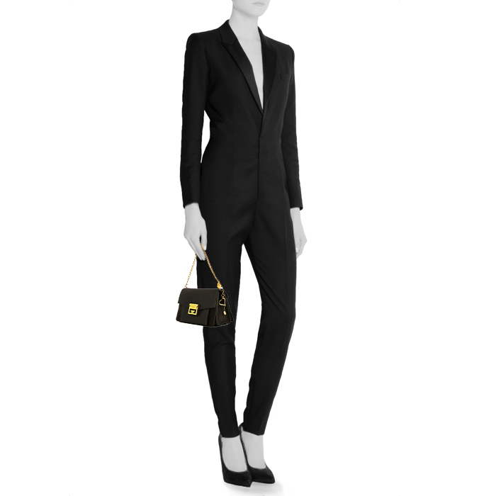 Bolso bandolera Givenchy GV3 en cuero negro y ante gris - Detail D1
