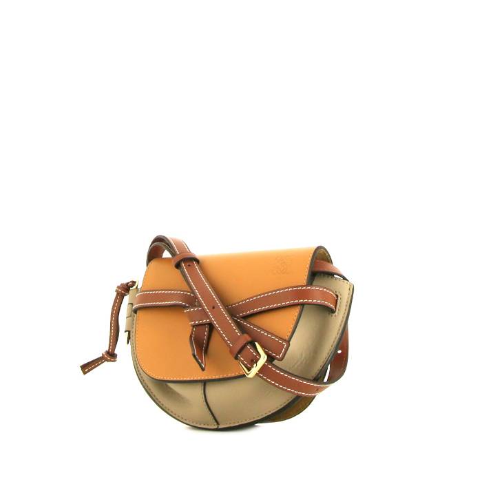 Gate Mini Shoulder Bag In Gold, Taupe And Brown Tricolor Smooth