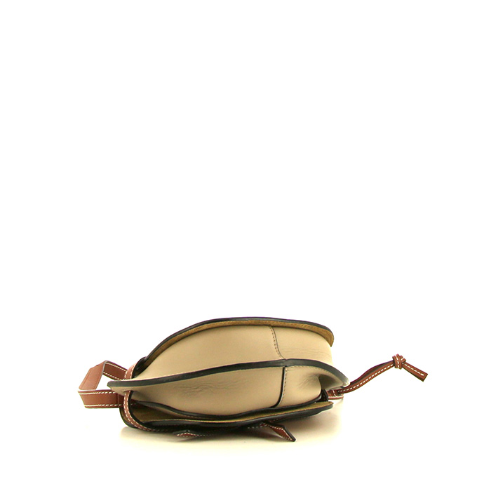 Sac bandoulière Loewe Gate mini en cuir lisse tricolore gold taupe et marron - Detail D4