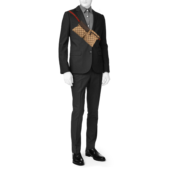 Bolsito-cinturón Gucci Gucci Vintage en lona monogram beige y cuero marrón - Detail D1