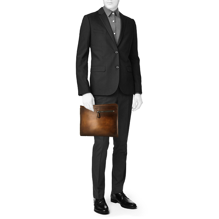 Pochette Berluti Deux jours en cuir dégradé marron - Detail D1