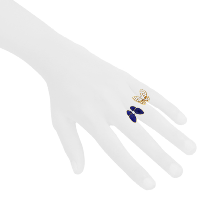 Van Cleef & Arpels Deux Papillons ring in yellow gold,  lapis-lazuli and diamonds - Detail D1