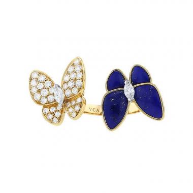Van Cleef 
Arpels Deux Papillons ring in yellow gold,  lapis-lazuli and diamonds