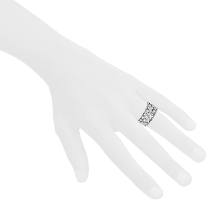 Anello Buccellati 3 File Fogliette in oro bianco e diamanti - Detail D1