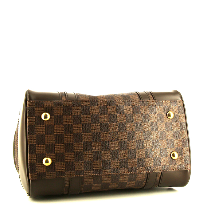 Sac à main Louis Vuitton Berkeley en toile damier ébène et cuir marron - Detail D4