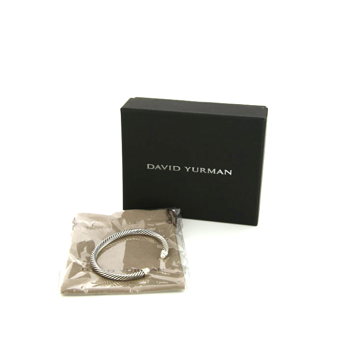 Open David Yurman Cable Classique bangle in silver,  diamonds and pearls - Detail D2