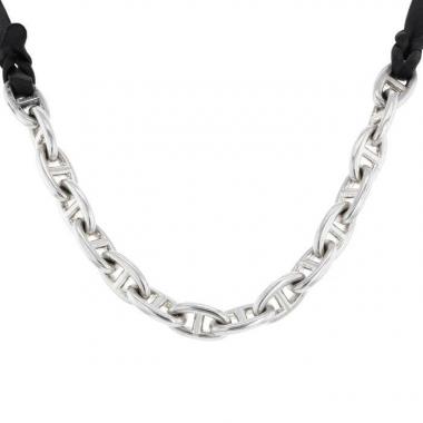 Collier Hermes Chaine d'Ancre en argent et cuir